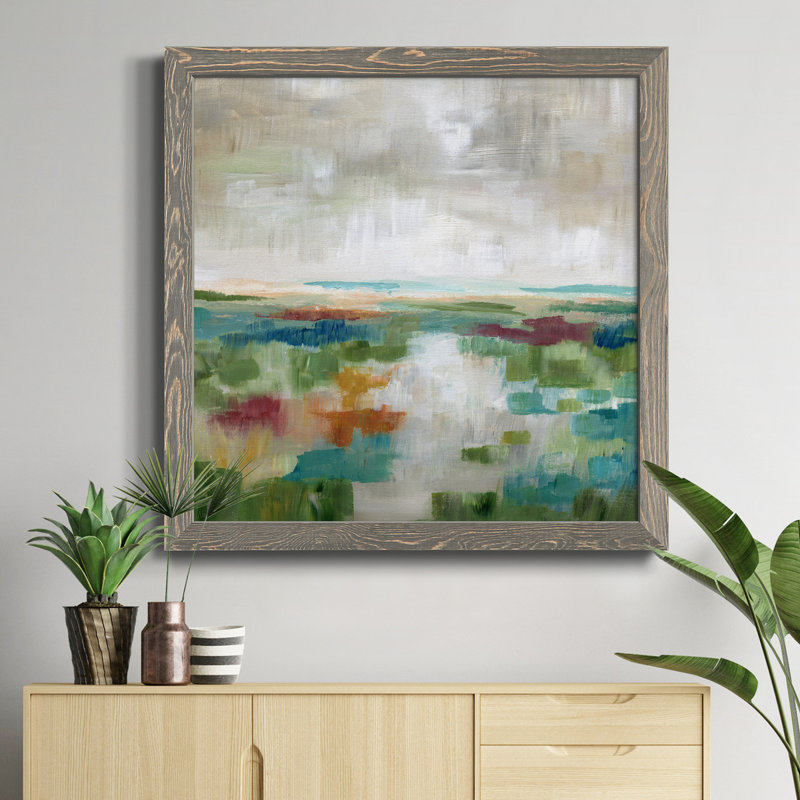 «Spring Wood I», peinture sur toile encadrée, H 27,5 po x l 27,5 po x P 1,5 po, Encadré gris