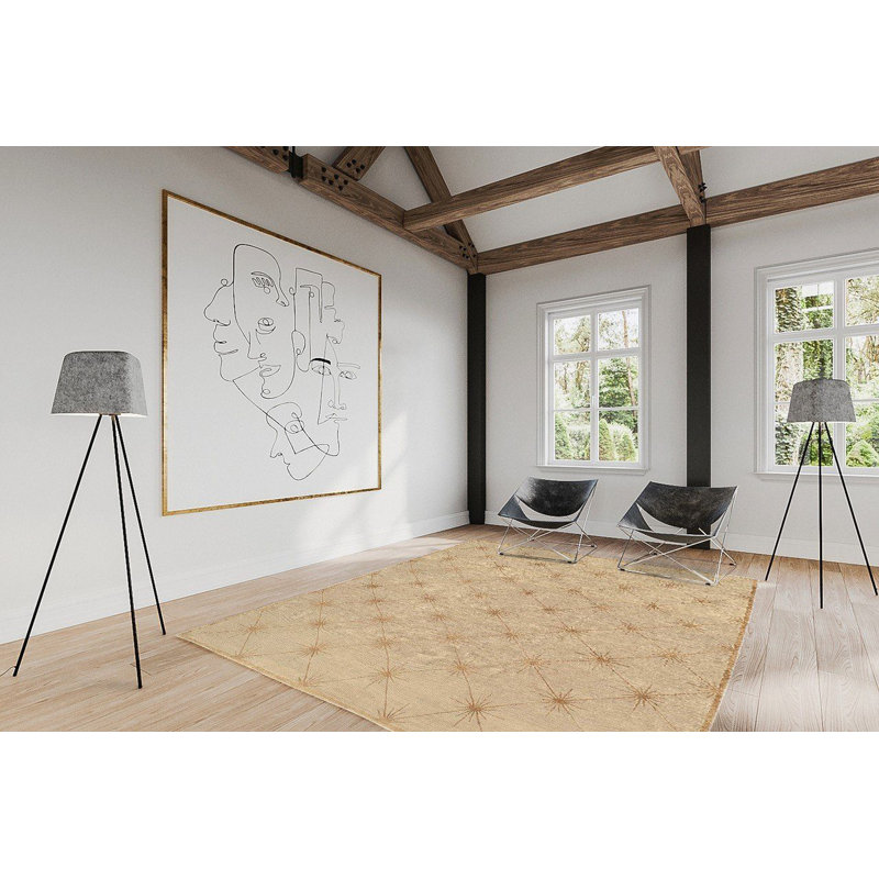 Hand Knotted Geometric Area Rug in Beige/Gold, Rectangle 8' x 10'