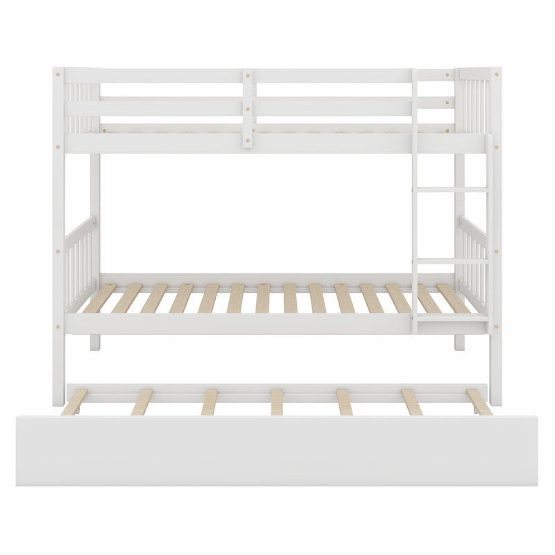 Wood Bunk Bed With Trundle, Convertible Into 2 Individual Single Beds, White