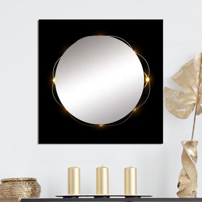 Connaissant la géométrie sacrée dorée sur fond noir - grand miroir carré géométrique moderne pour décoration murale