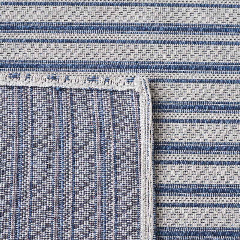 Gray and Navy Striped Wool 5' x 7' Area Rug