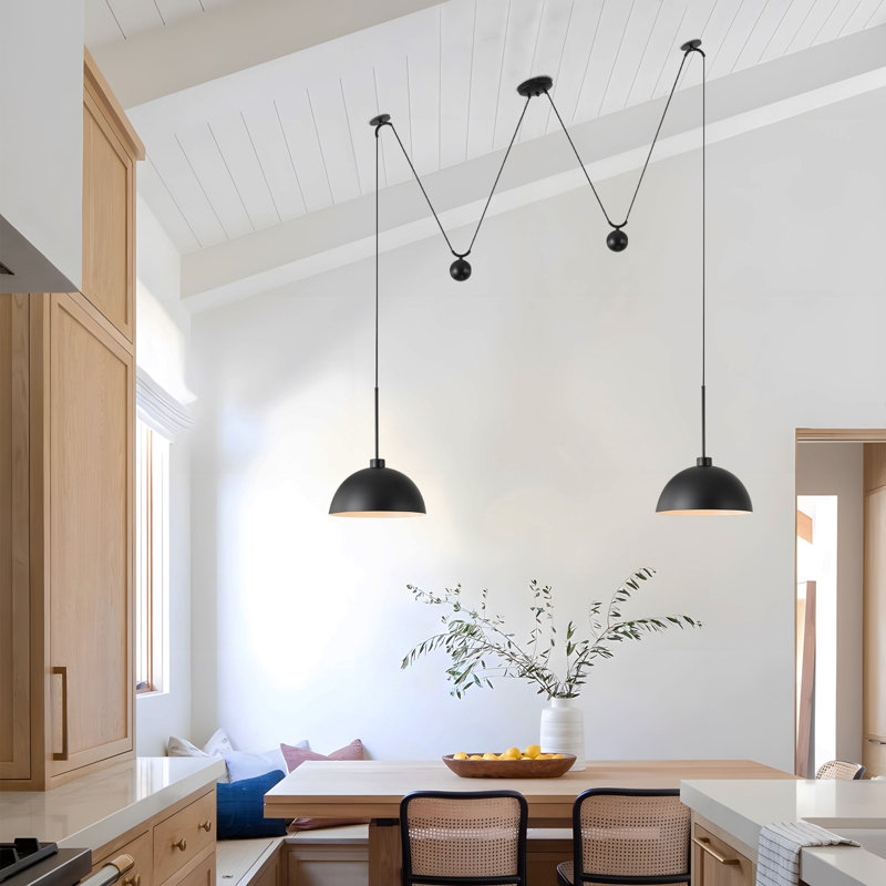 Worthing 2-Light Adjustable Kitchen Island Pendant, Matte Black