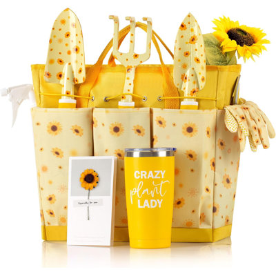 Sunflower Gardening Gifts For Women, Garden Tool Set, Heavy Duty Gardening Hand Tools With Garden Tool Bag,Yellow
