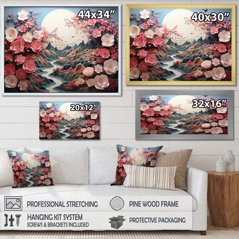 Art asiatique, élégance orientale V - impression, H 34 po x l 44 po x P 1,5 po, Cadre flottant doré