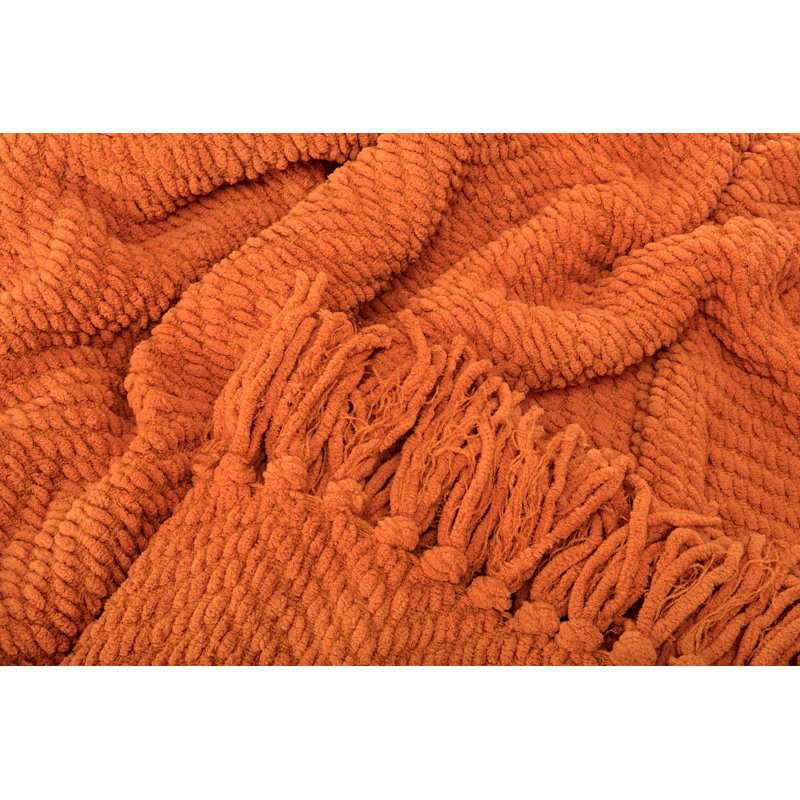Jeté tricoté texturé , Orange, l 65 po x L 50