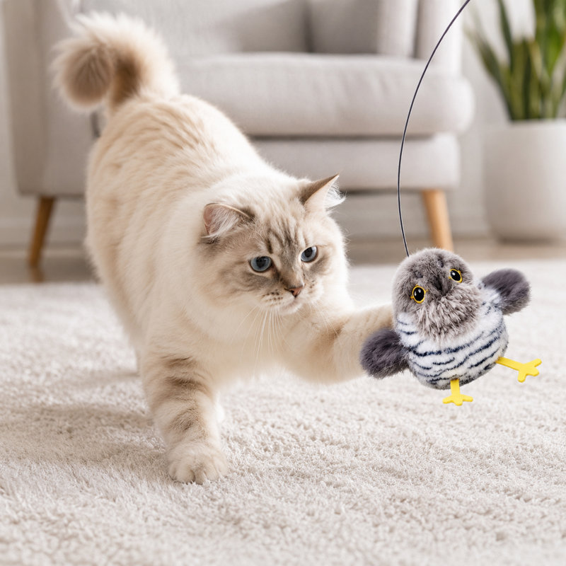 Ensemble de jouets pour chat flottant - Coucou pelucheux, toucan et mésange avec gazouillis réaliste, tactile, 3 modes de battement, USB rechargeable, pour chats d'intérieur (3 styles)