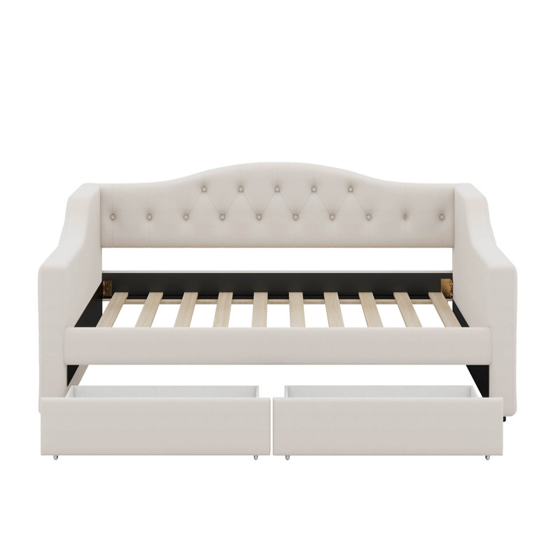 Upholstered Linen Daybed with Trundle Bed, Twin XL, Beige