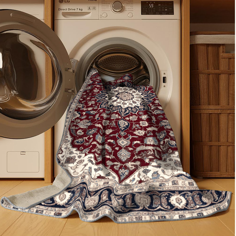 Machine Washable Persian Gray Area Rug, Round 4'