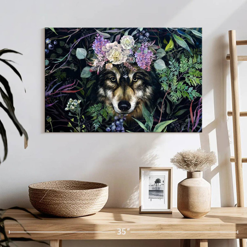 Brampt Forest Wolf Floral Crown, 16" H x 24" W