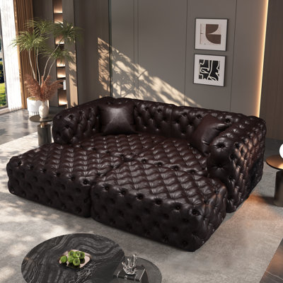 Canapé modulaire à compression en similicuir touffeté de 77 pouces pour la maison