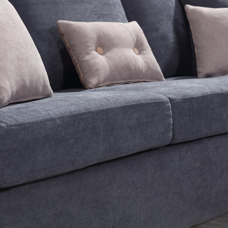 Campbelltown Upholstered L-Shaped Sectional with Ottoman Reversible, Bluish Gray Polyester Blend