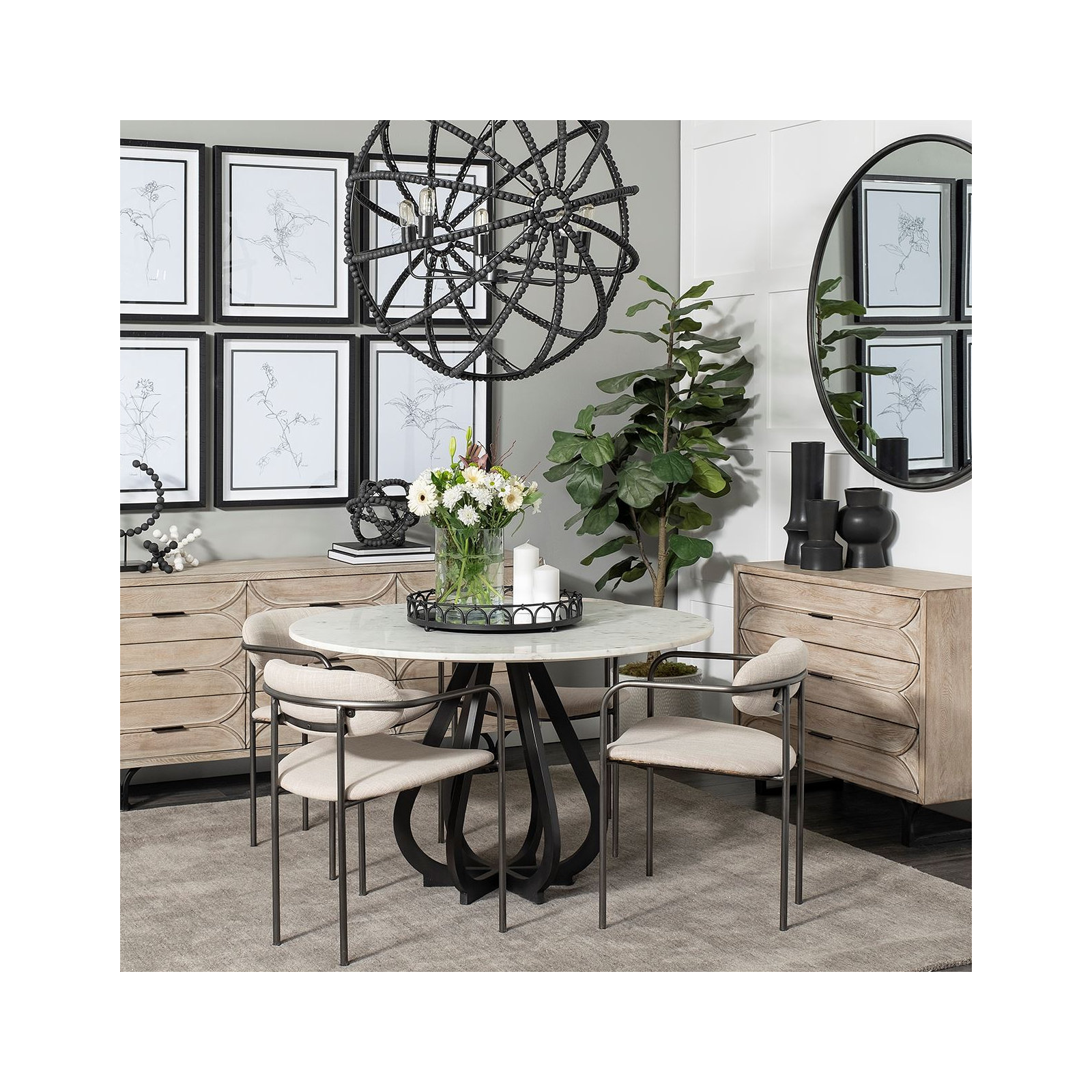 Belarus Upholstered Ladder Back Arm Chair, Beige, Gun Metal Gray