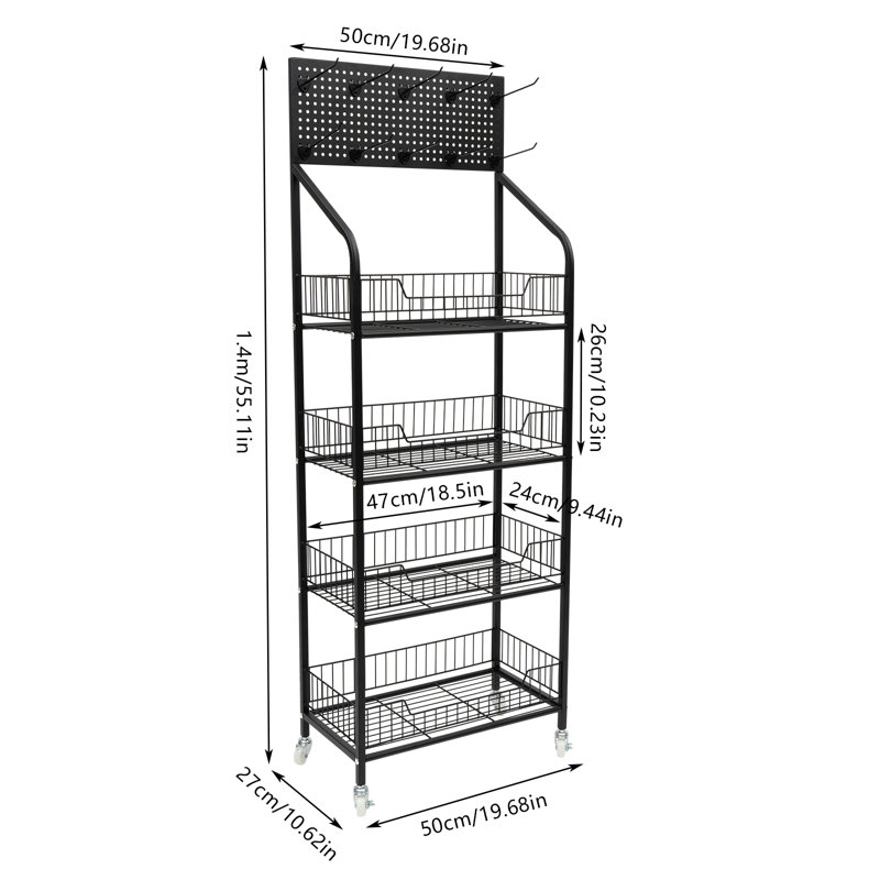 Maurisha 19.68'' W Metal Storage Rack with Wheels, Black