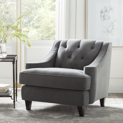 Fauteuil et repose-pieds en velours capitonné Asriel
