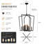 Luminaire suspendu rectangulaire 12 lumières en forme de cage de style lanterne noire avec chaîne ajustable Farmhouse-2109809071