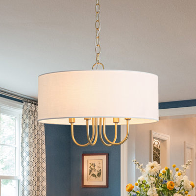 American Traditional 4-Light Linen Drum Shaded Pendant