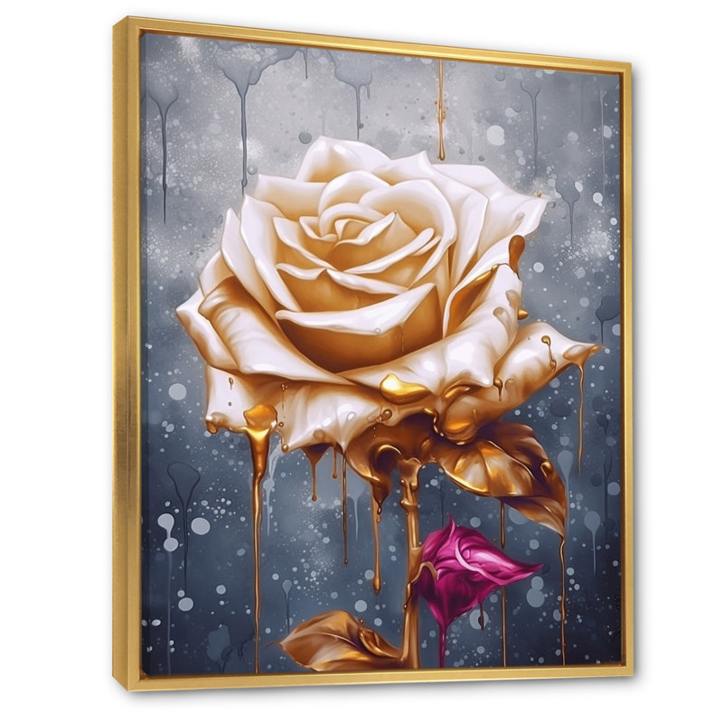«Gold Cream Rose Reverie» sur toile, H 40 po x l 30 po x P 1,5 po, Cadre flottant doré