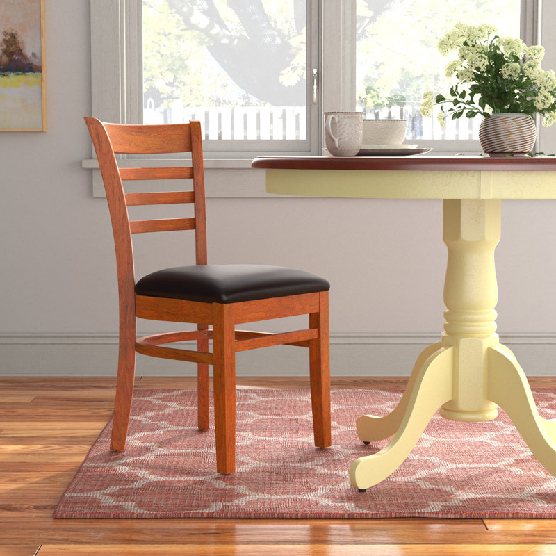 Walnut Wood and Black Vinyl Ladderback Side Chair