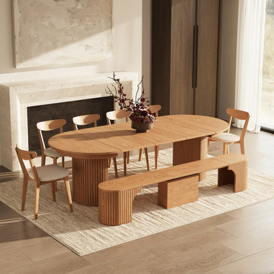 Ensemble de table de salle à manger extensible 6 pièces avec 1 banc extensible et 4 chaises