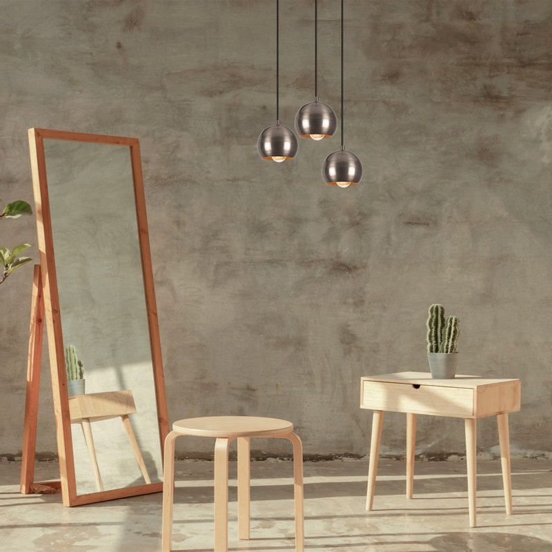 Scandinavian Style Chandelier, Adjustable Height, Platinum Finish, 13.8 in Diameter x 43.7 in Height | Durable Iron Body, 3 x E27 Sockets (Max 40W) | Elegant Lighting Fixture for Modern Home Decor