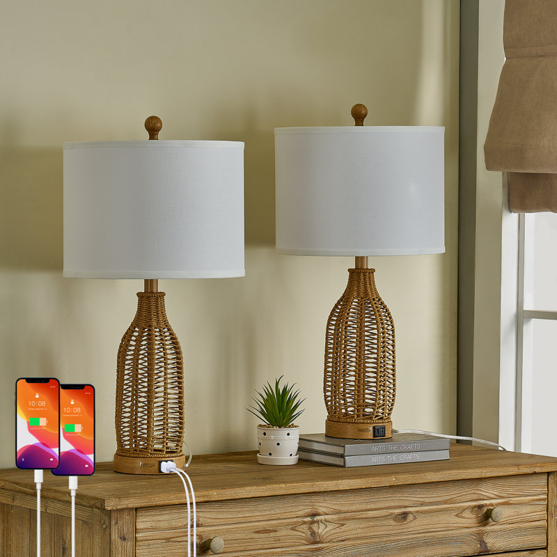 24.5" Natural Rustic Paper Rope And Metal Table Lamp For Living Room and Bedroom