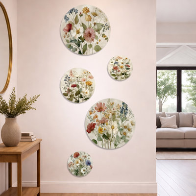 Vintage Farmhouse Bouquet Of Wildflowers - Wildflowers Metal Art Wall Decor Set of 5