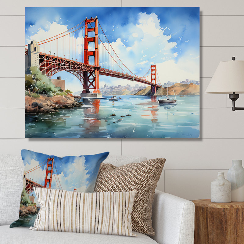 Pont bleu, architecture Marvel IV - architecture, art mural salon, H 30 po x l 40 po x P 1,5 po, Toile tendue
