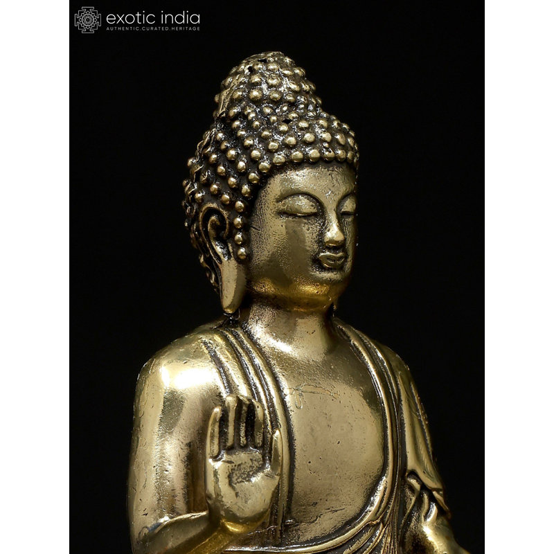 Statue de petit Bouddha sur lotus 4 pouces en laiton Abhaya Mudra