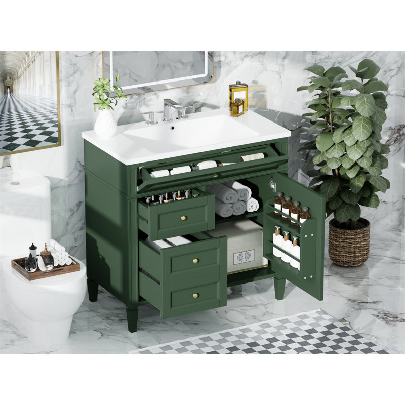Desiderata 36'' Single Bathroom Vanity with Manufactured Wood Top, Green