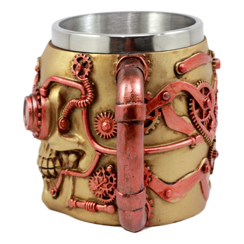 Grande tasse à café en mélamine de crâne steampunk détective Horing, Or