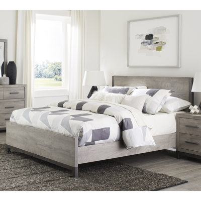 Lit double pour chambre à coucher - Base en bois d'ingénierie gris et pour résister aux taches et aux égratignures