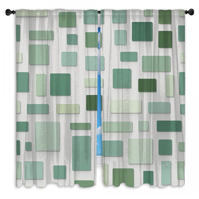 Green Rectangular Shapes Window Curtains Rectangles Sheer & Room Darkening - 2 Panels