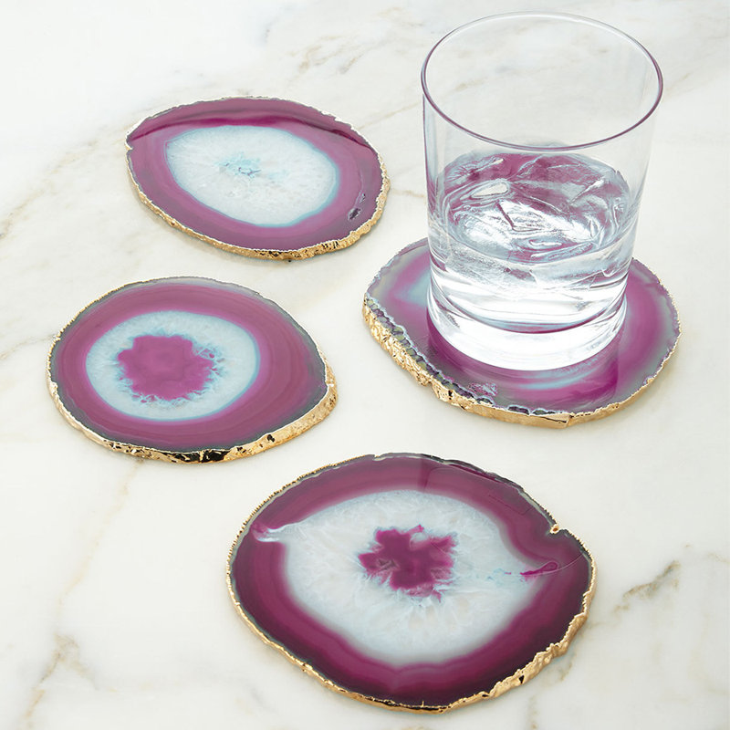 Dessous de verre en pierre d’agate, Rose/or, Oui