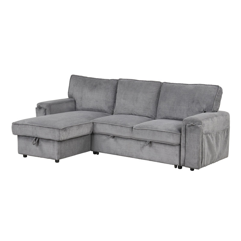 Upholstered Sectional, Gray Polyester Blend