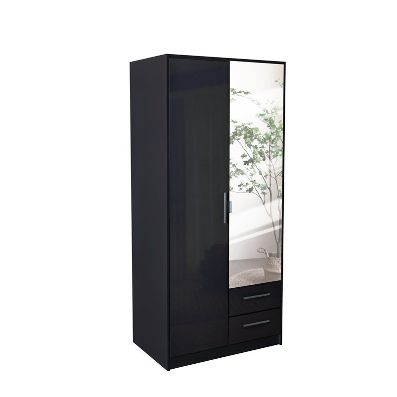 Pamel 2 Door Manufactured Wood Wardrobe, Gloss Black