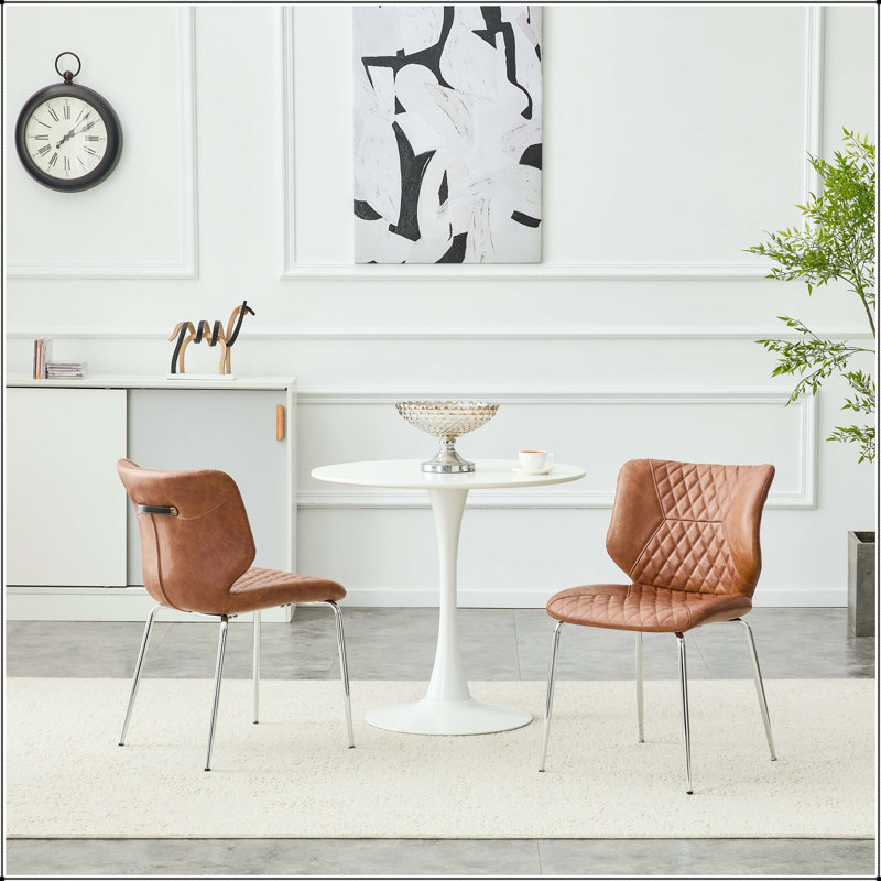 Chaise de salle à manger en cuir ciré brun huilé avec capitonnage à losanges - ensemble de 2, Brun, Brun