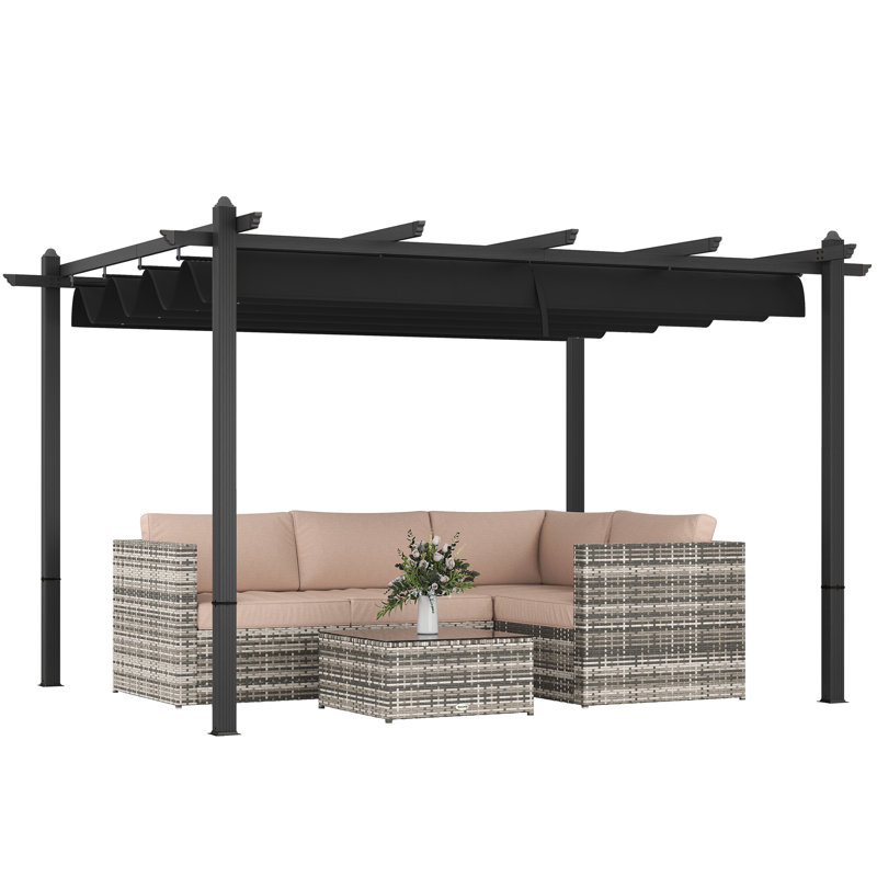 10 Ft.W Metal Pergola with Canopy,wood, Gray, 10' x 13'
