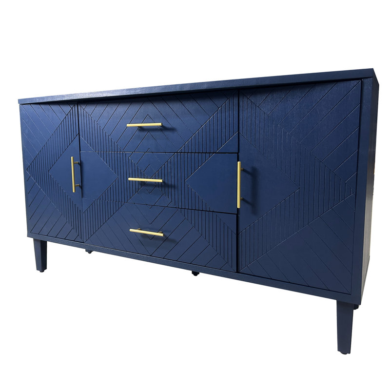 Armoire élégante à 2 portes et 3 portes en bleu marine. Élément de design. Pour un usage domestique. Et placage en bois massif. Bureau courbé. Poignées en alliage de qualité. Espace de rangement abondant. Tablette réglable. Facile à assembler