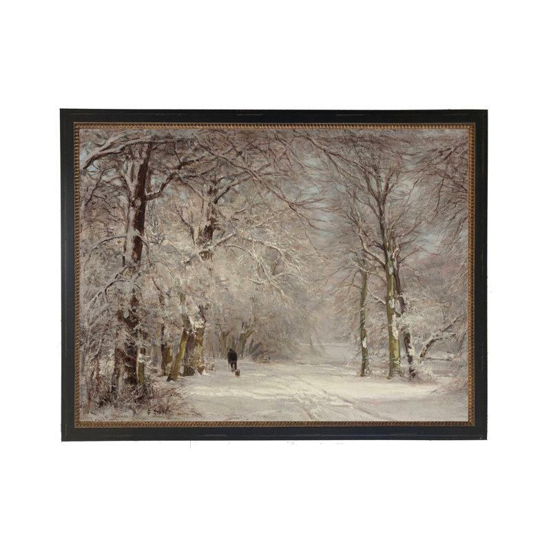 Peinture à l'huile rétro d'une personne qui marche dans les bois enneigés
