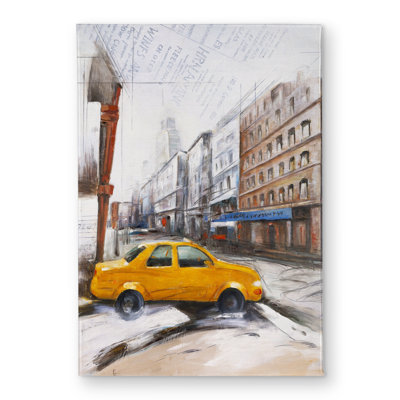 Taxi in the Street Sketch - Brown Car Door Mat for Home Decor