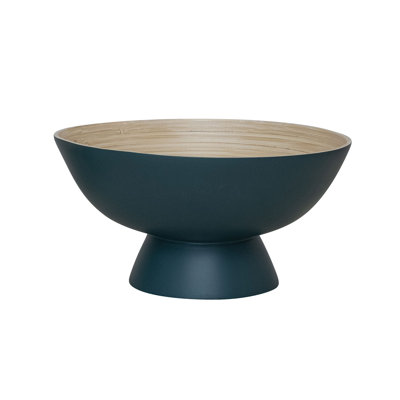 Round Bamboo Footed Serving Bowl With Natural Interior