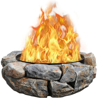 Revêtement de foyer d'extérieur sans fumée Kingswood - 48 po x 12 po - Insertion de foyer portable en acier au carbone enduit résistant à la chaleur - Anneau de feu polyvalent pour intérieur et extérieur - parfait pour les feux de joie dans la cour
