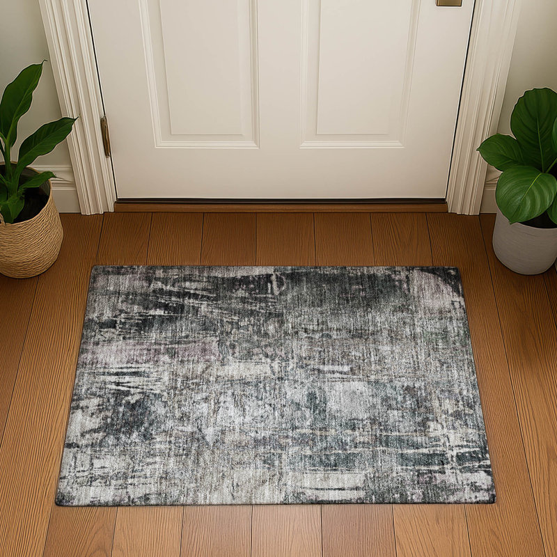 Premium Machine Washable Mayfield AMF2236 Abstract Rug, 1'8" x 2'6", Gray