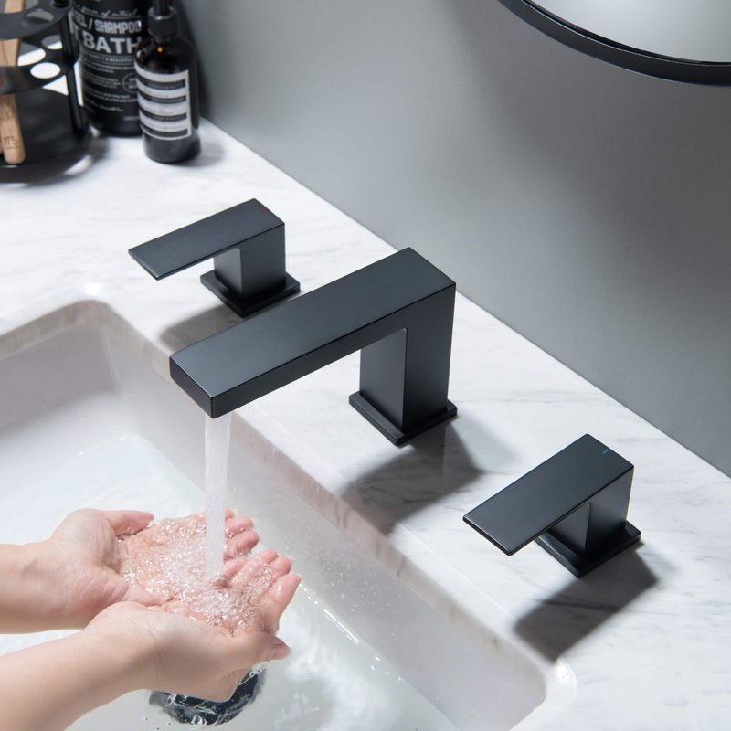 Robinet pour salle de bain à 2 poignées avec drain Cube, Noir