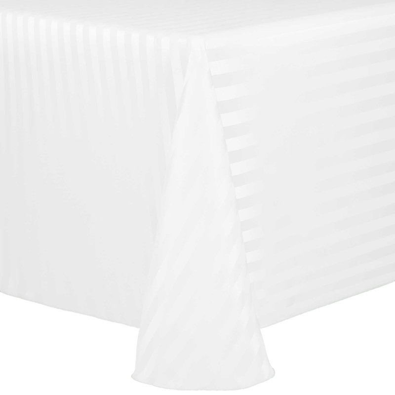 Ultimate Textile Satin Stripe Rectangular Tablecloth, 132" x 108", White, 10