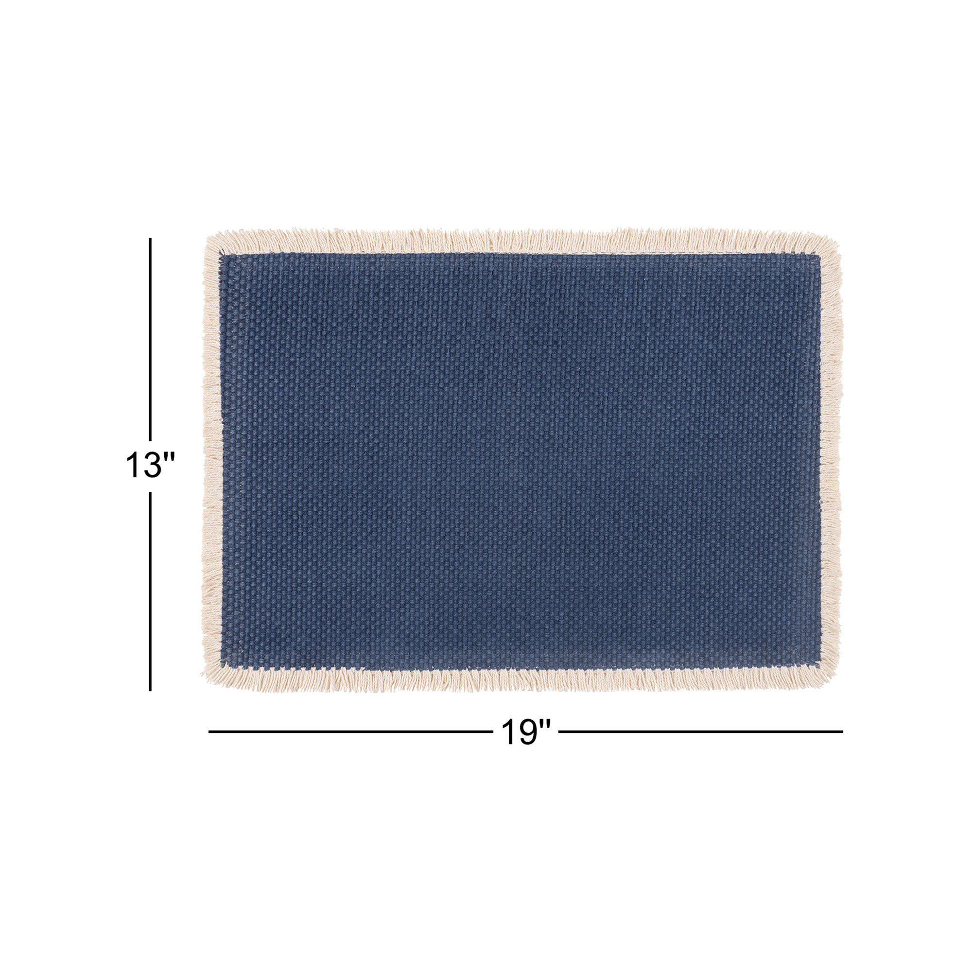 Verona 100% Cotton Woven Set Of 4 Placemats With Fringe Trim-13" X 19" In Dutch Blue, Dutch Blue