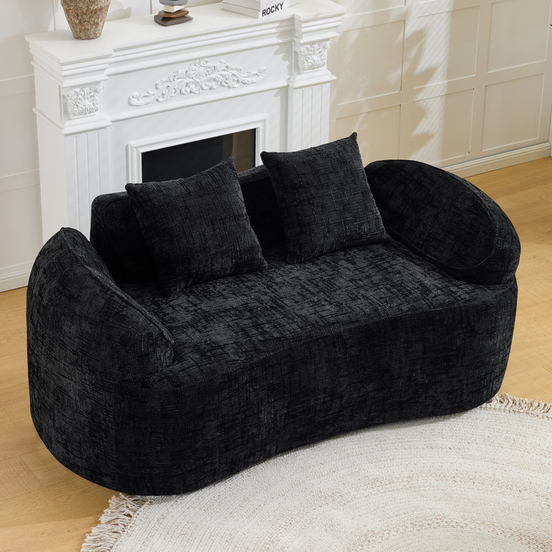 Compression Sofas, Black Chenille Foam Spring Modern Compact Loveseat