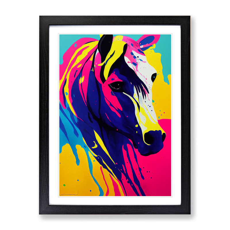 XV1022-3178X Paint Drip Horse No.3 Abstract - Single Picture Frame Print, Black, 64cm H x 46cm W x 2cm D