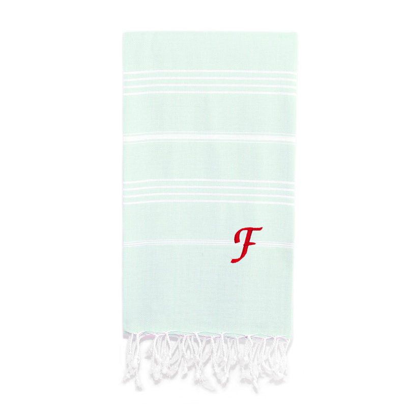 Serviette de plage 100% coton Pestemal Lucky, F, Vert clair / blanc