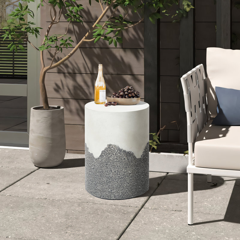 Table de patio d'extérieur ronde en ciment 17,7 po gris et crème